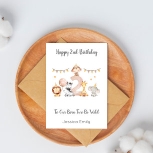 Girl 2nd Birthday Safari Animals Card