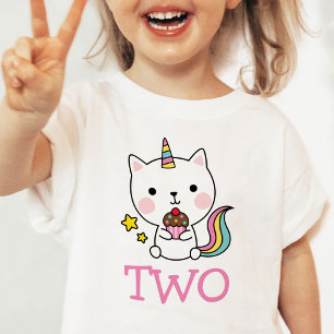 Girl 2nd Birthday Two Cat Unicorn T-Shirt