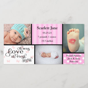 Girl 3 Photo Collage-Birth Announcement Photo Card