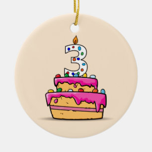 Girl 3rd Birthday, 3 on Sweet Pink Cake Ceramic Ornament
