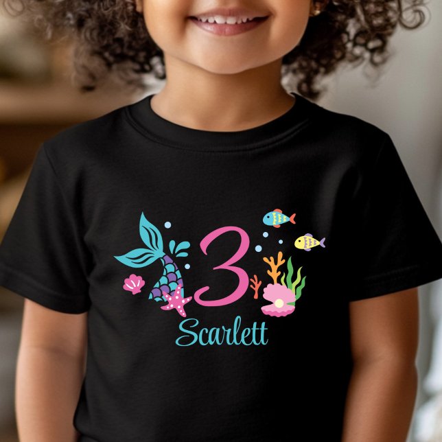 Girl 3rd Birthday Mermaid Tail Sea Personalised Baby T-Shirt (Creator Uploaded)