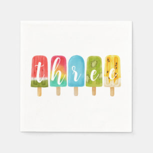 Girl 3rdn Birthday Summer popsicle Ice Cream  Napkin