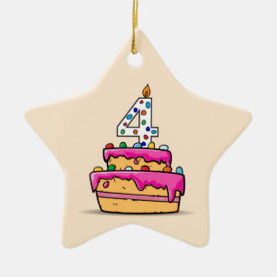 Girl 4th Birthday, 4 on Sweet Pink Cake Ceramic Ornament
