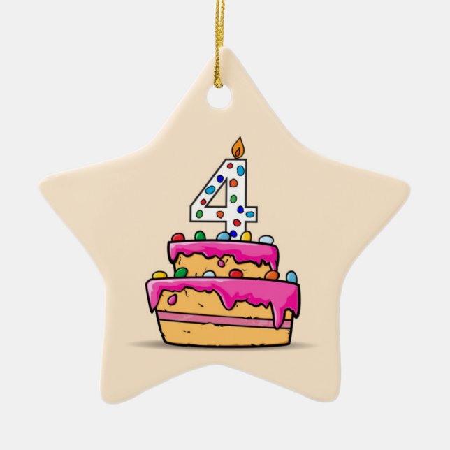 Girl 4th Birthday, 4 on Sweet Pink Cake Ceramic Ornament (Front)