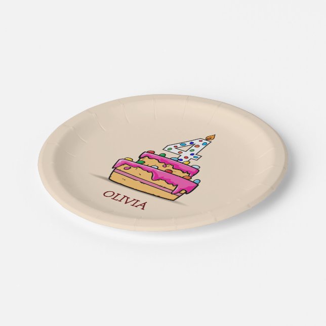 Girl 4th Birthday, 4 on Sweet Pink Cake Paper Plate (Angled)