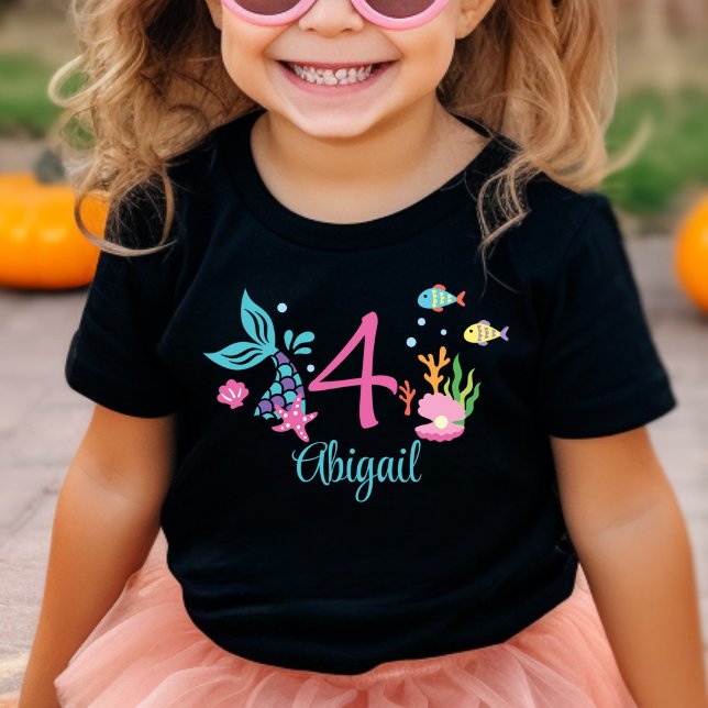 Girl 4th Birthday Mermaid Tail Sea Personalised Baby T-Shirt (Creator Uploaded)