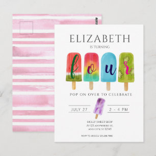 Girl 4th Birthday Popsicle Summer Party Postcard