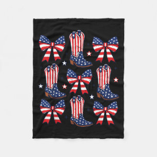 Girl 4th July Cowboy Boots Bows Cowgirl Aamerican Fleece Blanket