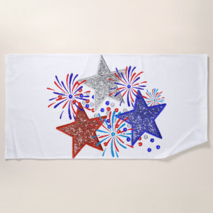 Girl 4th of July Women Red White Blue Star America Beach Towel