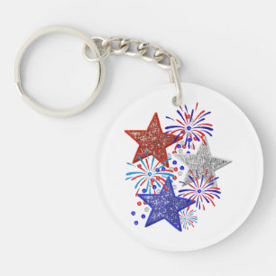 Girl 4th of July Women Red White Blue Star America Key Ring