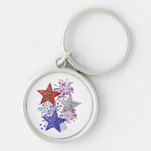 Girl 4th of July Women Red White Blue Star America Key Ring