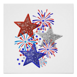 Girl 4th of July Women Red White Blue Star America Poster