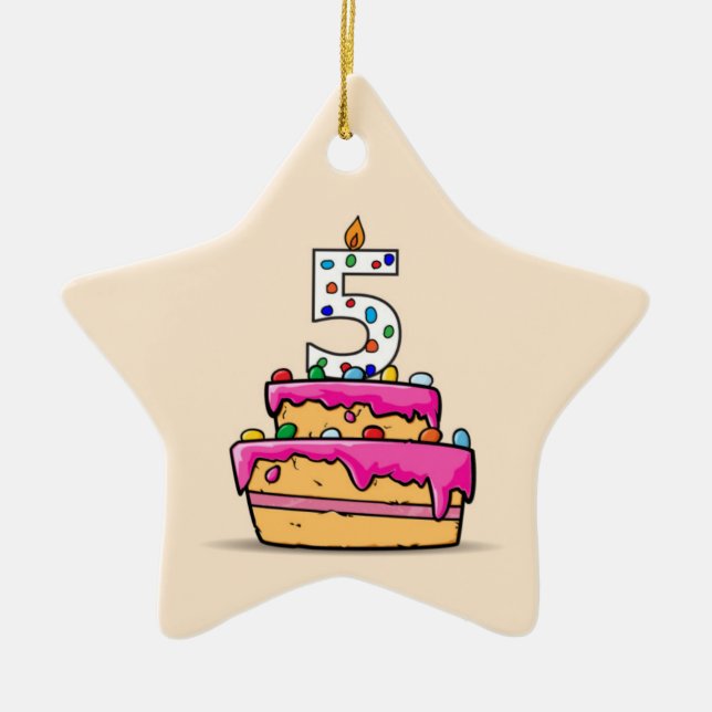 Girl 5th Birthday, 5 on Sweet Pink Cake Ceramic Ornament (Front)