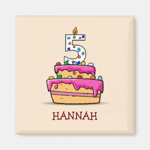 Girl 5th Birthday, 5 on Sweet Pink Cake Magnet