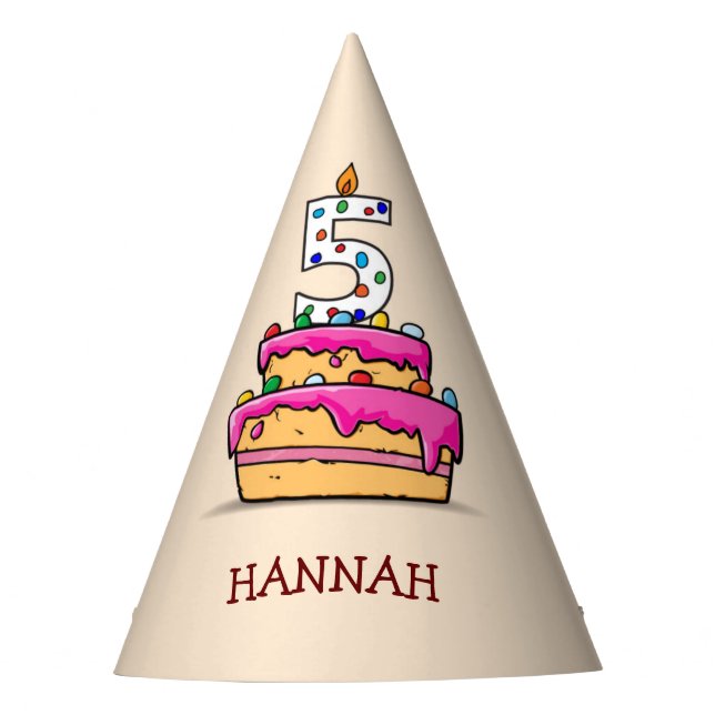 Girl 5th Birthday, 5 on Sweet Pink Cake Party Hat (Front)