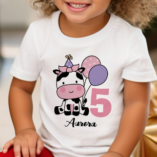 Girl 5th Birthday Cow Balloons Personalised Baby T-Shirt