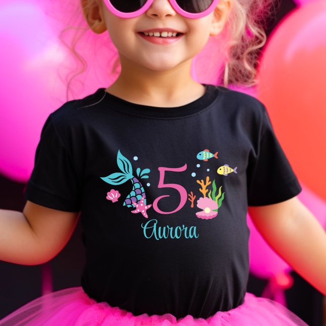 Girl 5th Birthday Mermaid Tail Sea Personalised Baby T-Shirt (Creator Uploaded)