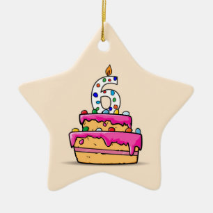 Girl 6th Birthday, 6 on Sweet Pink Cake Ceramic Ornament