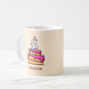 Girl 6th Birthday, 6 on Sweet Pink Cake Coffee Mug