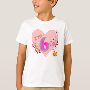 Girl 6th birthday pink heart and flowers T-Shirt