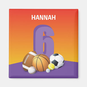 Girl 6th Birthday Sports Balls Magnet