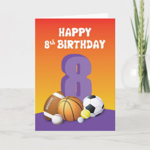 Girl 8th Birthday Sports Balls Card
