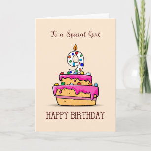 Girl 9th Birthday, 9 on Sweet Pink Cake Card