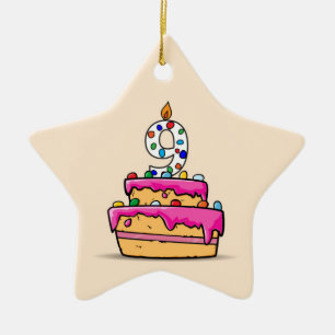 Girl 9th Birthday, 9 on Sweet Pink Cake Ceramic Ornament