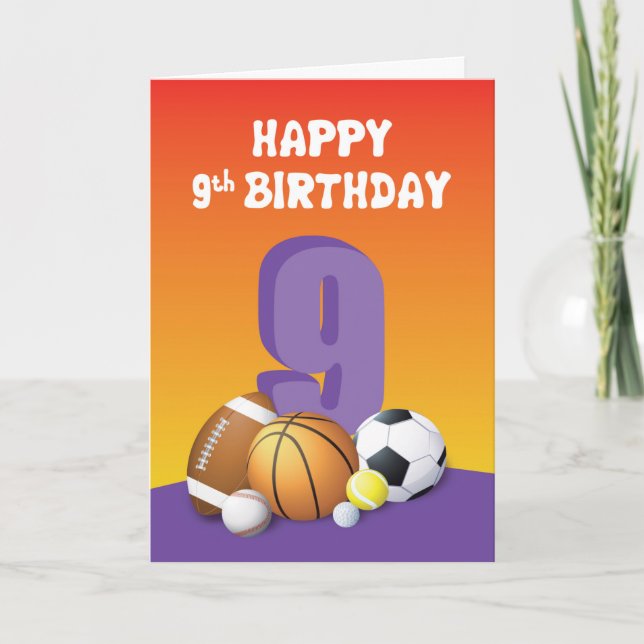 Girl 9th Birthday Sports Balls Card (Front)
