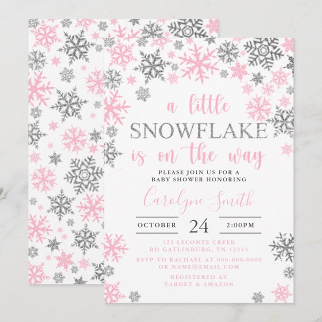 Girl A Little Snowflake Is On The Way Baby Shower  Invitation (Front/Back)