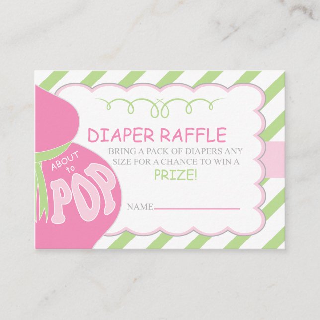 Girl About to POP Diaper Raffle Ticket Enclosure Card (Front)