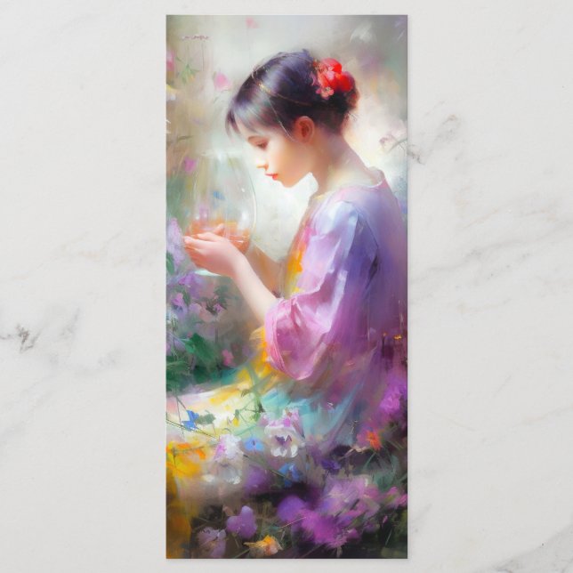 Girl admiring a flower in her hands  menu (Front)