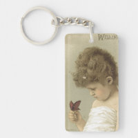 Girl Admiring Butterfly  Ephemera Keychain