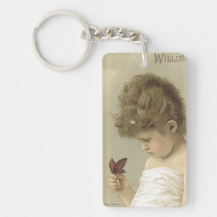 Girl Admiring Butterfly Ephemera Keychain