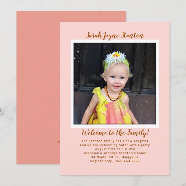 Girl Adoption Party Photo Invitation Template (Front/Back)