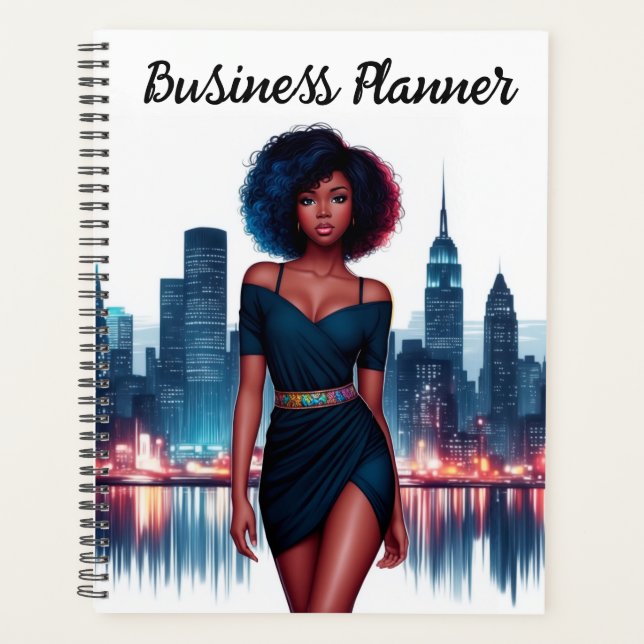Girl African stylish Afro hair fashion business Planner (Front)