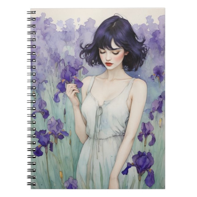 Girl among Iris Flowers Notebook Journal (Front)