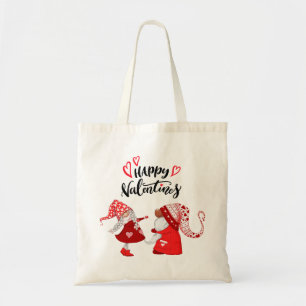 Girl and a boy gnome Happy Valentines text Tote Bag