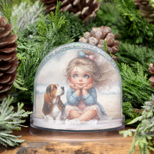 Girl and Basset Hound Puppy Snowglobe