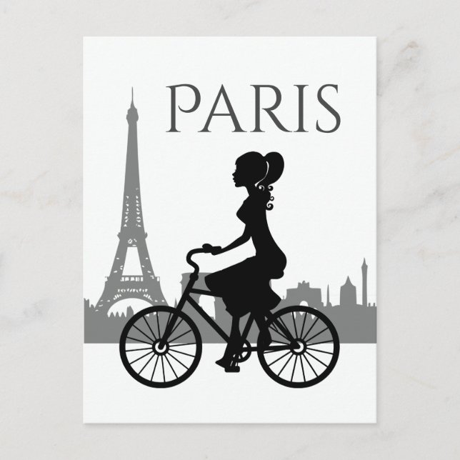 Girl and Bicycle Paris Eiffel Tower Postcard (Front)