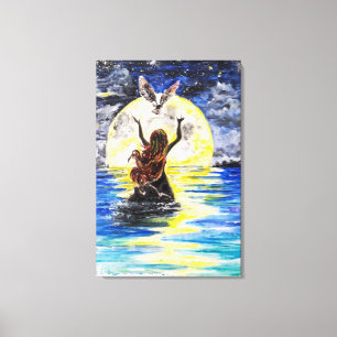 Girl and Bird Freedom Canvas Print Art Painting