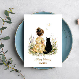 Girl and Black Cat Card