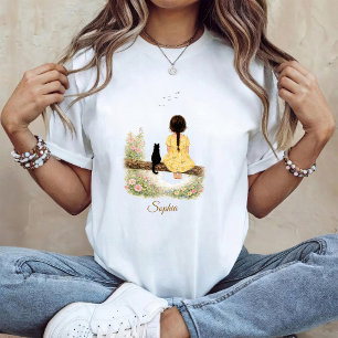 Girl and Black Cat on Branch T-Shirt