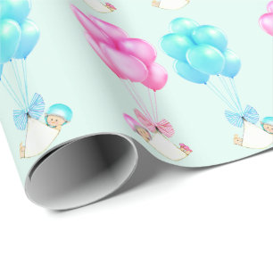 girl and boy baby twins wrapping paper