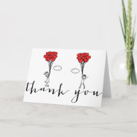 Girl and Boy Heart Balloons Doodles Thank You Card