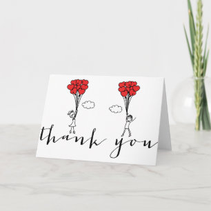 Girl and Boy Heart Balloons Doodles Thank You Card