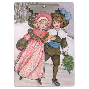 Girl and boy ice skating - Florence Hardy Clipboard