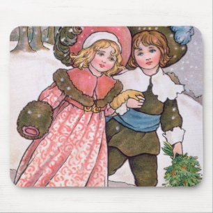 Girl and boy ice skating - Florence Hardy Mouse Pad