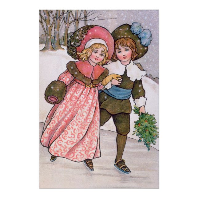 Girl and boy ice skating - Florence Hardy Poster (Front)
