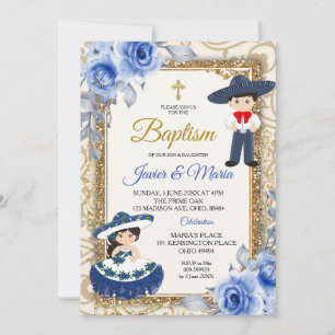Girl and Boy Navy Blue Baptism Invitation